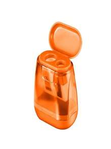 1 pièce Taille-crayon manuel à double trou avec couvercle de protection, structure en acier, antidérapant, lisse, convient pour une utilisation scolaire et de bureau