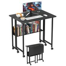Desk With Storage Space, Computer Desk With Monitor Stand, Folding Desk On Casters – Folding Computer Desk With Storage Space – Space-Saving Folding Desk – For Workstations In Small Spaces, 80 X 58 X 75 Cm - 黑色 - 查看 8