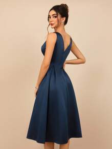 MOEVIO Women's Elegant Round Neck Satin Backless Aline Short Formal Evening Prom Cocktail Mini Dress Wedding Guest Bridal Shower Graduation Vacation Gown, Fall Homecoming Back-To-School Occasional Halloween Christmas New Year Dresses For Women