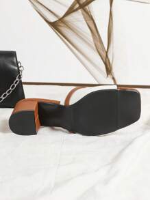 Fashion Colorblock Simple Slip-On Sandals, Women's Open Toe Square Toe Chunky Heel Sandals