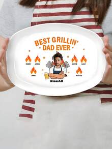 Personalized BBQ Serving Platter With Photo And Names, Best Grilling Dad Ever, Fathers Day Gift For Dad Grandpa Husband, Funny BBQ Keepsake Plate, Wall Decor For Kitchen, Summer Holiday Gift For Him, Birthday Present, Home Decor, Outdoor Dining - Multicolor - View 6