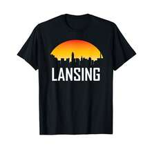 Lansing Michigan Sunset Skyline Silhouette T-Shirt; SP Gifts For Teen Boys - Black - View 1