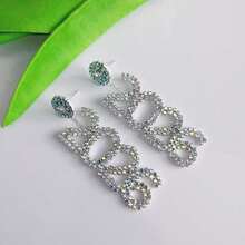 Luxury Personalized 2026 Crystal Earrings, Versatile Fully Paved Letter Dangle Earrings, Christmas New Year Party Accessory - Multicolor - View 13