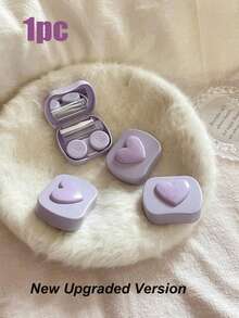 1pc Cute Mini Case, Travel Set, Heart/Square Shape Colored Contact Lens Case With Mirror - Multicolor - View 12