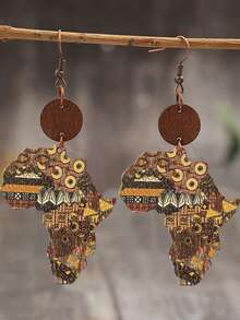 1 Pair New African Cultural Map Wooden Earrings, Retro Style Earrings For Women - Multicolor - View 10