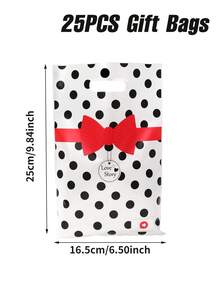 10/25/50 piezas Bolsas de regalo con lazo a lunares blanco y negro, diseño de historia de amor, bolsas de fiesta de cumpleaños, bolsas de favor de boda, bolsas de embalaje de dulces de regalo de cumpleaños, decoración de baby shower, decoración de cumpleaños, recuerdos de fiesta - corbata de moño - Ver 13