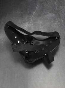 1pc New Simple Face Mask Headdress, Black Leather Spiked Rivet Metal Face Mask For Cosplay, Costume, Holiday Decor