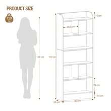 Bookcase, Bookcase, With 6 Compartments, Storage Shelf, Standing Shelf, For Living Room, Office, Bedroom, 24 X 80 X 170 Cm, White - trắng - Xem 8