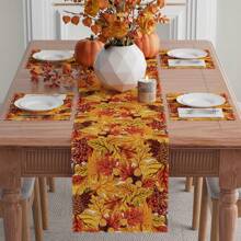 Maple Leaves And Pine Cone Table Runner, Suitable For Kitchen, Dining Room, Dinner, Autumn Home Decor