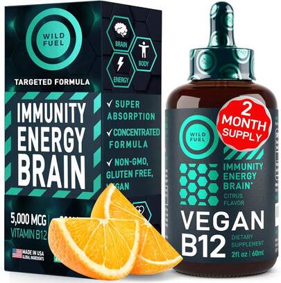 ¡RecomendadoWILD FUEL- "Gotas Líquidas Veganas de Vitamina B12 Acción Rápida 60 x 5000mcg Suplemento de Metilcobalamina B12 Energético,¡Top de Temporada