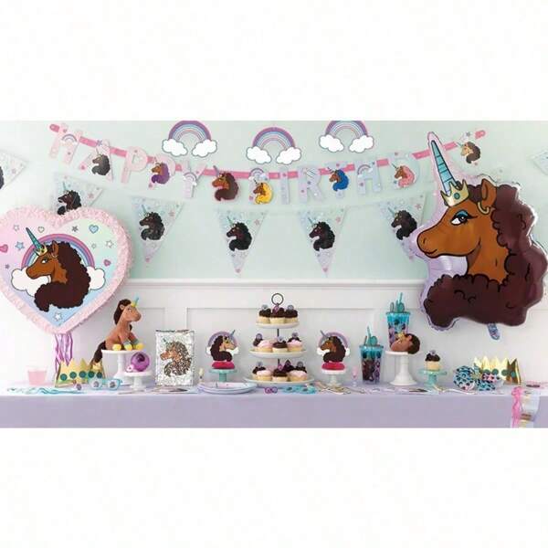 32-Inch Giant Unicorn Foil Balloon - Multicolor Afro Party Decoration