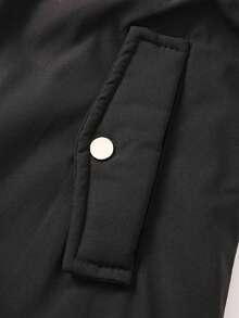 1件大码女式休闲简约连帽外套，纯色保暖户外派克大衣，收腰设计，带口袋，加厚保暖内衬，适合日常外出，多功能拉链派克大衣 - 黑色 - 查看 4