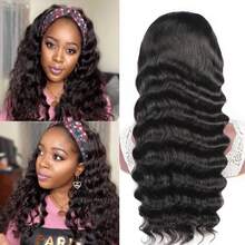 Curly Headband Wig Human Hair Deep Wave 30 Inch Human Hair Headband Wig Curly Hair Wig With Headband Attached No Lace Front Wig Human Hair Wigs None Lace Front Wigs Human Hair For Women Human Hair Natural Color - Natural Black - Xem 2