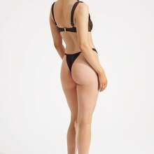 Women's Bikini Sets Two Piece Swimsuit Solid Colors Ruched Bra And Elastic Thong Sets For Summer Beachwear Bathing Suit - 巧克力棕 - 查看 5