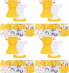 HappyFlute 9 Sets Newborn Baby Cloth Pocket Diapers Adjustable Reusable For Baby Boys And Girls(6-33 Pounds,0-3 Years),One Wet Bag+4Diapers And 4Inserts (AD10) - 黃色 - 查看 1