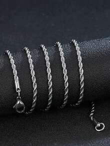 4mm/3mm Stainless Steel Twist Chain Necklace 1 Piece, Unisex, Silver Chain, 18/20/22/24 Inches, Holiday, Birthday Gift - Multicolor - View 14