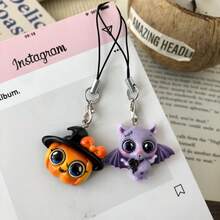 万圣节南瓜鬼卡通树脂吊坠手机挂绳，背包趣味装饰，可爱奇特手机挂绳，少女心软装饰，送给闺蜜/情侣的礼物，适用于手机、相机、钥匙扣、背包 - 彩色 - 查看 9