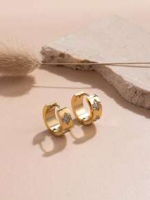1 Pair Fashion Minimalist Micro-Inlaid Diamond Patterned Stainless Steel Hoop Earrings