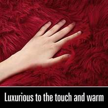 4x6ft Fluffy Faux Fur Area Rug - Ultra Soft Plush Carpet For Bedroom & Living Room | Machine Washable Fuzzy Floor Mat For Bedside & Home Decor - Đỏ sẫm - Xem 5