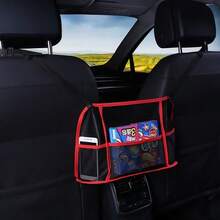 1pc Red & Black Universal Car Net Bag Holder, Seat Side Net Bag Storage Pouch, Car Seat Side Mesh Pocket Organizer Bag