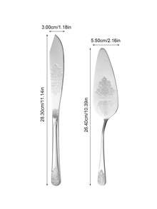 2 件花卉图案不锈钢蛋糕刀和抹刀套装，适用于婚礼生日蛋糕、面包刀、披萨铲、学校用品 - 銀色 - 查看 2