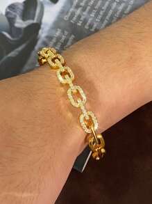 1pc Fashionable Asymmetrical Cubic Zirconia Hiphop Cuff Bracelet For Men, Suitable For Daily Wear