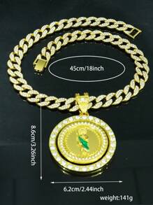 1pc Rotatable Jesus Pendant Necklace + 1pc Green Oil Drop Jesus Bracelet Set, Stylish Hip Hop Gift For Men, Suitable For Daily Wear