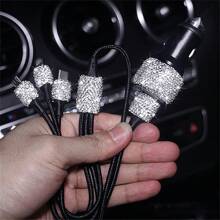 1 pièce Chargeur de voiture 2-en-1/8-en-1 avec strass, câble de charge 3-en-1 avec strass, charge rapide, Type C, USB, adaptateur de voiture, compatible avec Apple, téléphone, caméra de tableau de bord, iPad, GPS, cadeau pour les vacances/anniversaire