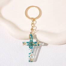1 件干花十字架钥匙扣吊坠，树脂滴胶花钥匙扣，适合女性、学生、汽车、包包、汽车配件、书包饰品、背包等的装饰礼物，适合学校