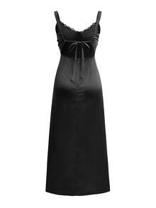 Look Polly Women's Easter Concert Mother's Day Elegant And Sexy Girl Style Old Money Style Design Sense High Grade French Wedding Banquet Party Festival Party Banquet Cruise Vacation Long Dress Carnival Dress Petite Women's Semi Formal Evening Dress Lace Splicing Strap Middle Long Dress Winter Women's Dress Summer Women's Ball Elegant Birthday Party Long Style Spring Autumn Tea Party Hidden Blue Split Strap Dress Wedding Dress 90s Clothing - Black - View 2