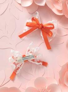 2pcs Delicate Lace Encounter Multicolor Weaving Bow Hair Clips For Children