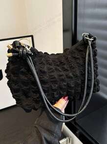 1 pieza Bolso de hombro con plisado tipo burbuja de estilo dulce para mujer, versátil bolso de unicolor para uso diario, pequeña cartera para monedas y bolso de mano para la noche, bolsas de viaje y compras para exterior, morral casual para estudiantes y trabajadores de oficina.