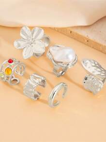 Anillo abierto con diseño de flor, accesorios de moda versátiles, diseño exagerado único