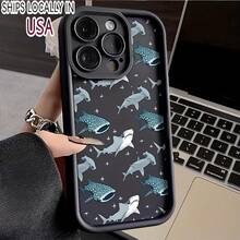 Shark Comfortable To Hold, Durable And Stylish, High Quality Protective Phone Case, Suitable For Iphone 16/15/14/13/12/11/X/7/6 Series, Black/White Background, Camera Lens Protection, Shockproof, Anti Slip, Lightweight, TPU Material - 黑色 - 查看 3