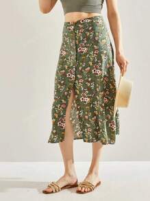 Gonna midi a-line casual con stampa floreale da donna