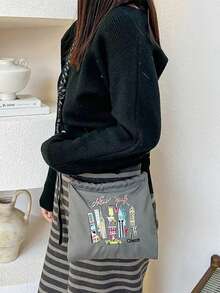 1 件新款时尚休闲百搭刺绣城市图案尼龙可调节肩带吊带手提包带肩带 - 查看 3