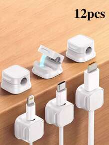 1/6pcs Cable Organizer Holder, Magnetic Desktop Cable Clip Management, Hidden Phone Charger Line Stand For Bedside Table, Kitchen, Office, Multi-Functional PP Desktop And Car Cable Management, No-Drill Adhesive Wire Fastener, Fashionable Electronic Accessory Bundling Management, Suitable For Electronics And Portable Chargers