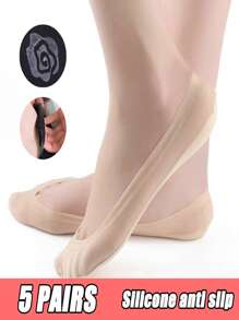 5 pares de calcetines finos de barco para mujer en verano, calcetines cortos invisibles de boca poco profunda, con silicona antideslizante y que absorben la transpiración