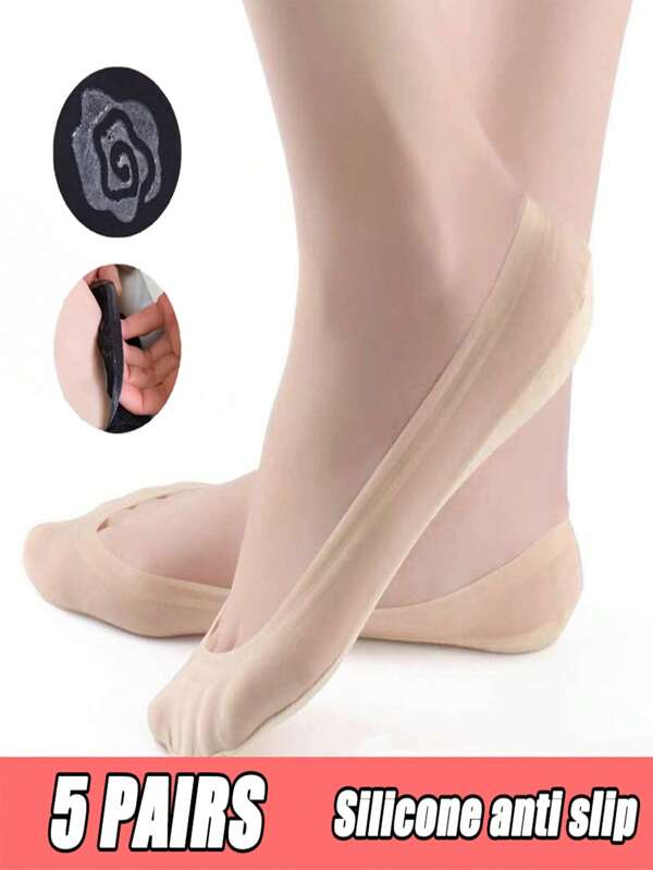 5 paia di calzini da barca estivi sottili per donna, calzini corti invisibili a basso taglio, con suole in silicone antiscivolo e assorbenti di sudore