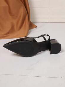 女士黑色尖头露跟粗跟高跟凉鞋，时尚优雅 - 黑色 - 查看 4