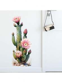 1 pieza Pegatinas de pared de cactus de dibujos animados para habitación de niños - Pegatinas de cactus con flores en acuarela, arte de pared removible para dormitorio infantil, fácil de aplicar, para niños, decoración adorable para guardería - Multicolor - Ver 6
