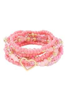 10pcs/Set Handmade Bohemian Style Beaded Heart Decor Bracelets For Women, Jewelry Set