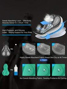X-TIGER 5D 凝胶衬垫男士骑行内裤短裤，透气山地自行车内裤