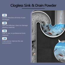 Drain Clearing Powder, For Unclogging Bathroom And Kitchen Drains, Dissolves Blockages, Removes Odors, Cleaning Agent