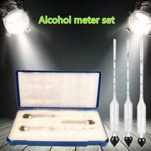 3pcs/Set 0-100% Hydrometer Wooden Box Plastic Box Tester Concentration Meter Vodka Whiskey Liquor Density Meter Set Alcohol Meter
