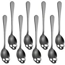 Juego creativo de 8 cucharitas de acero inoxidable con diseño de calavera para café, cucharitas doradas pequeñas ranuradas ideales para Halloween, lindas cucharitas pequeñas de 5.8 pulgadas para revolver
