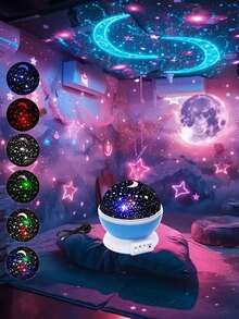 1 Stück LED Sternenhimmel Dekoleuchte, Kinder Schlafzimmer Projektionslampe, Märchentraum 7-Farbig LED Licht, mehrere wechselbare Lichtmodi, tragbar mit USB-Kabel, 360° drehbare Mond & Stern Projektionslampe, geeignet für Schlafzimmer, Partydekoration, Geschenk zum Geburtstag für Mädchen, Kinder & Erwachsene Gaming/Raumdekoration