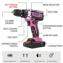 36V Cordless Drill Set - Red Electric Drill With Long-Lasting Battery & Fast Charger, 25 Torque Settings, Max Torque 45Nm, 2-Speed Shifting, Aluminium Alloy Housing, Ideal For DIY Projects, Woodworking & Home Repairs, 2 Batteries Included. - Pink - View 4