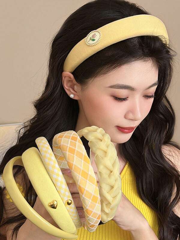 1 peça de faixa de cabeça amarela de coroa alta para mulheres, acessório de cabelo da moda para lavar o rosto e prender o cabelo, faixa de cabelo para mulheres, acessórios de cabelo, diadema, arco de cabelo