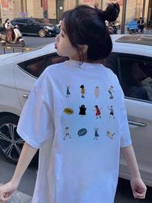 200g Pure Cotton T-Shirt 2025 Summer Ladies New Short Sleeve Pure Cotton Holiday Pattern Short Sleeve Round Neck Couple Wear Small Shirt Tops - 白色 - 查看 2